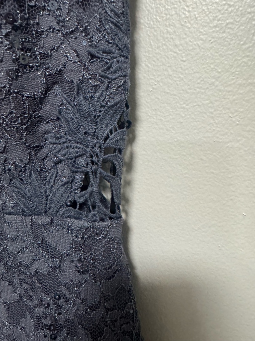 Windsor Floral Lace  Gray Halter Neck Sequin Mini Dress Side Cutouts - Picture 5 of 9